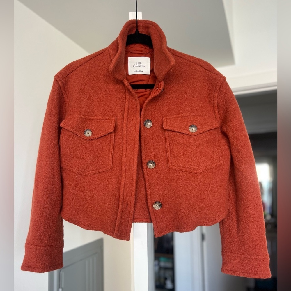Aritzia Wilfred The Ganna Cropped Shirt Jacket/Shacket- Orange- Size S - Picture 1 of 12
